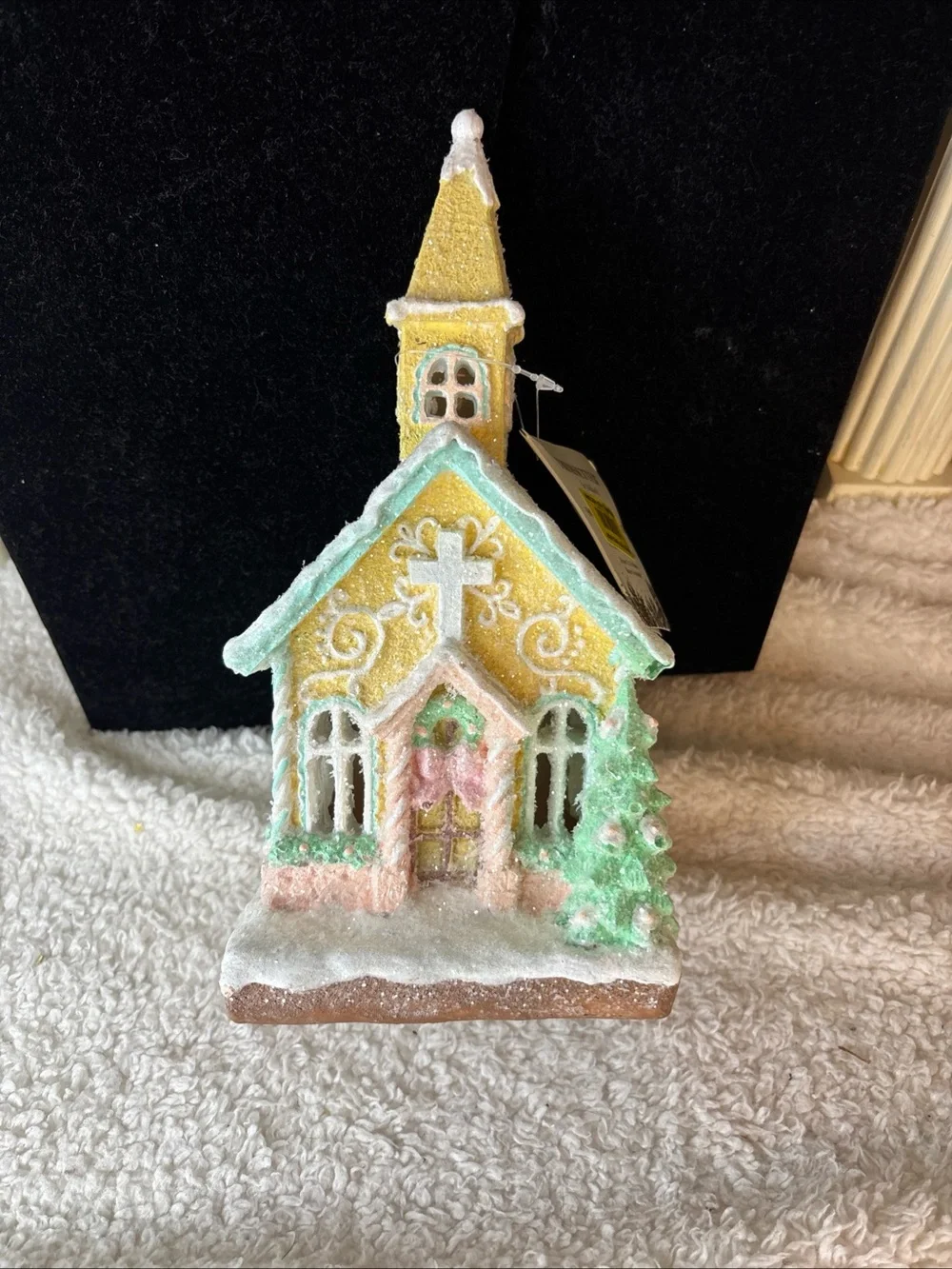 Trimesetter Village Church Holiday Glitter 9” Tall Light Up New/Flaw on the tree